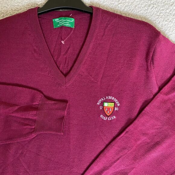 HAWICK KNITWEAR GOLF CLUB 100% Merino Wool Burgundy V-Neck Sweater‎ Men L - Picture 1 of 10